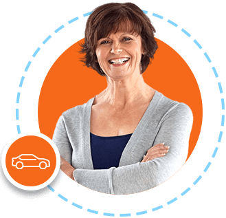 Car Icon.  Woman in gray sweater folding arms.